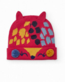 Hat for girl in red with ears and multicolored print Hat for girl in red with ears and multicolored print