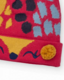 Hat for girl in red with ears and multicolored print Hat for girl in red with ears and multicolored print