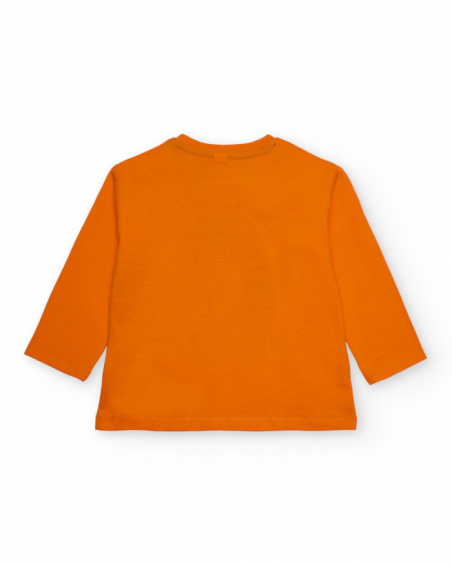 Long sleeve T-shirt for boy in orange with traffic sign print