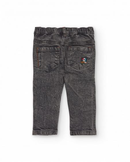Trousers for boy in washed grey with tool prints Trousers for boy in washed grey with tool prints