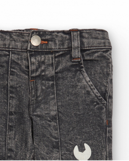 Trousers for boy in washed grey with tool prints Trousers for boy in washed grey with tool prints