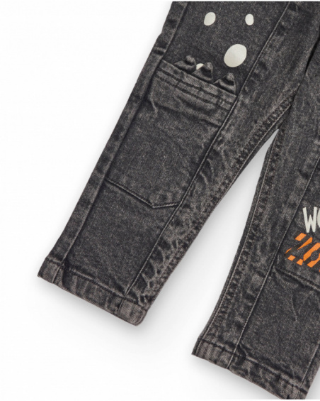 Trousers for boy in washed grey with tool prints Trousers for boy in washed grey with tool prints