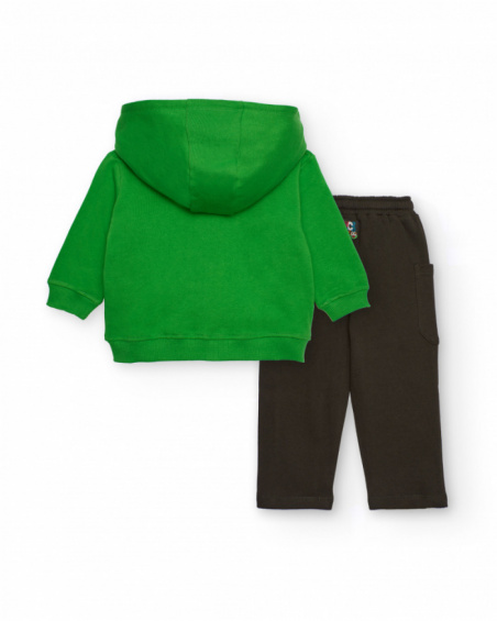 Set for boy with green hoodie and brown trousers with tool print