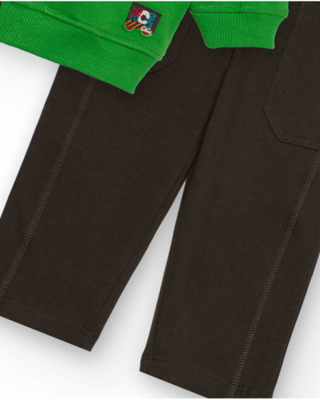 Set for boy with green hoodie and brown trousers with tool print