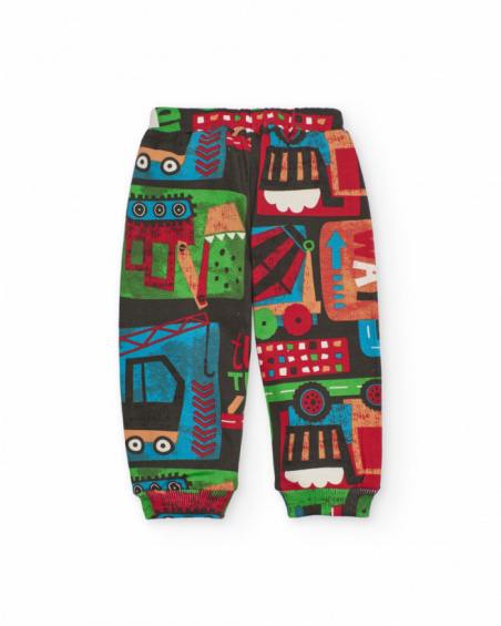 Trousers for boy in brown with all-over vehicle print Trousers for boy in brown with all-over vehicle print