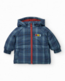 Navy blue checked parka for boy with embroidered text Navy blue checked parka for boy with embroidered text