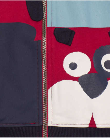 Red zip-up sweatshirt for boy with animal design
