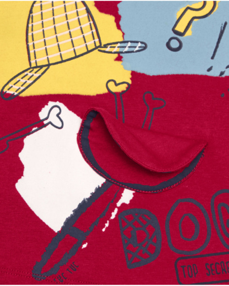 Long sleeve t-shirt for boy in red with detective print