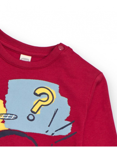 Long sleeve t-shirt for boy in red with detective print