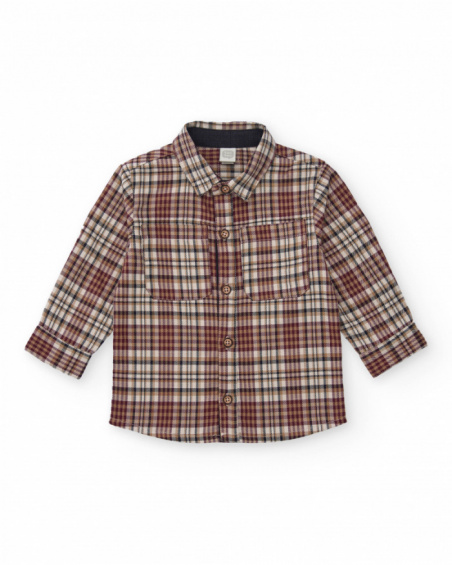 Long-sleeved burgundy check shirt for boy Long-sleeved burgundy check shirt for boy
