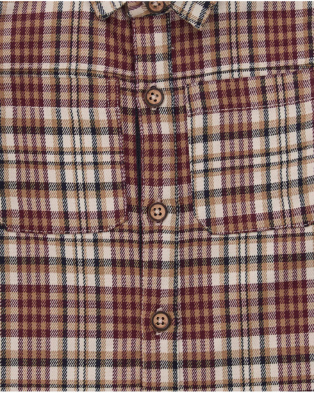Long-sleeved burgundy check shirt for boy Long-sleeved burgundy check shirt for boy