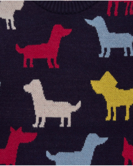 Navy knit sweater for boy with colorful dog silhouettes Navy knit sweater for boy with colorful dog silhouettes