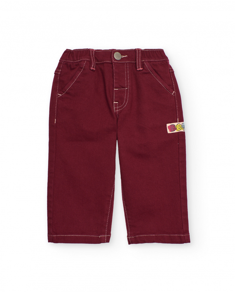 Pantalón para niño en granate con detalle bordado "DOG"
