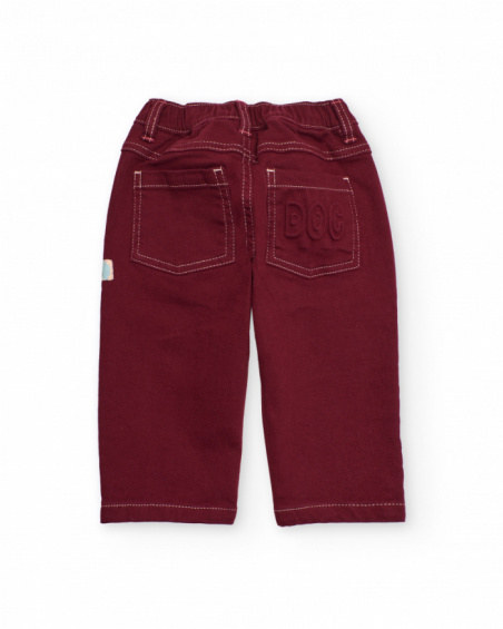 Burgundy pants for boy with "DOG" embroidered detail Burgundy pants for boy with "DOG" embroidered detail