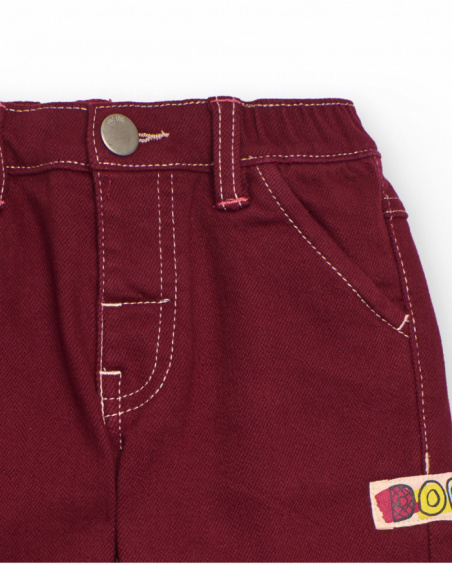 Burgundy pants for boy with "DOG" embroidered detail Burgundy pants for boy with "DOG" embroidered detail