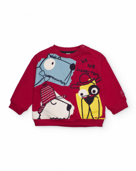 Red sweatshirt for boys with detective dog print