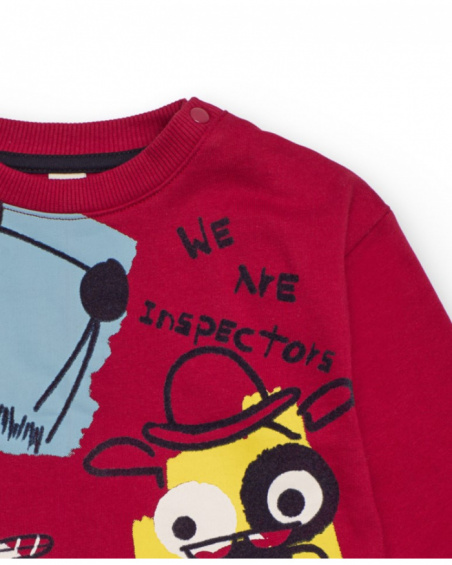 Red sweatshirt for boys with detective dog print