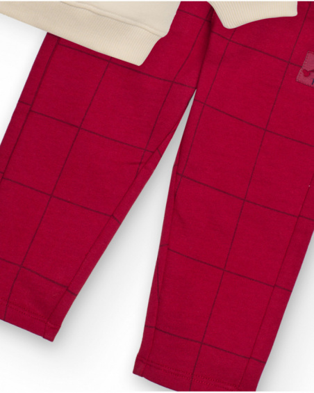 Set for boy in ecru and burgundy with dog print