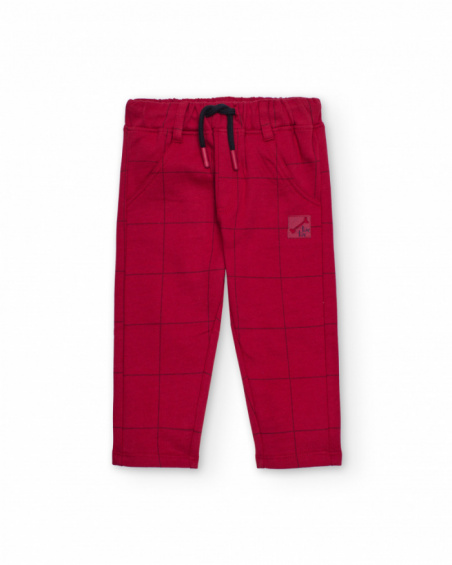 Red pants for boy with check print