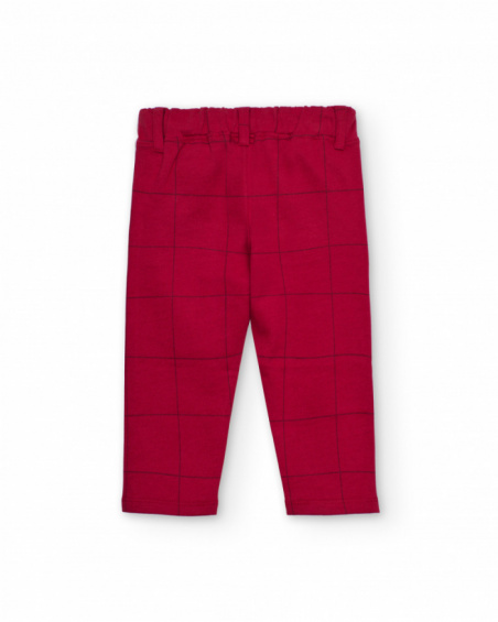 Red pants for boy with check print
