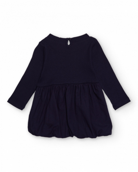 Navy blue dress for girl with heart appliqués Navy blue dress for girl with heart appliqués