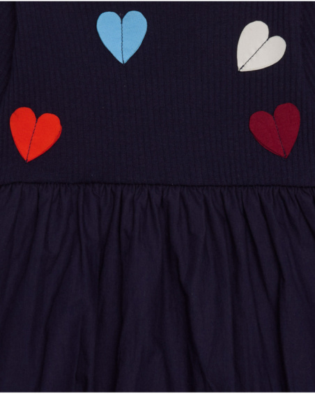 Navy blue dress for girl with heart appliqués Navy blue dress for girl with heart appliqués