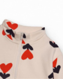 Girl’s dress in ecru and navy blue with heart print and zip Girl’s dress in ecru and navy blue with heart print and zip