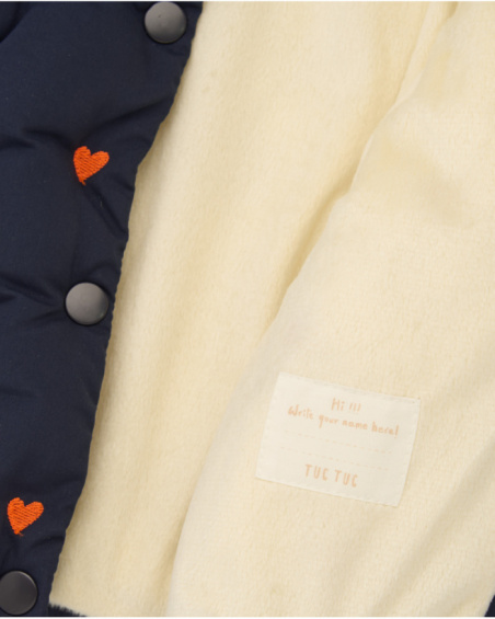 Navy blue coat for girl with embroidered hearts