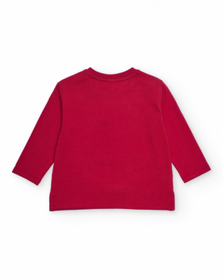 Red long-sleeved T-shirt for girl with dog and bow print Red long-sleeved T-shirt for girl with dog and bow print