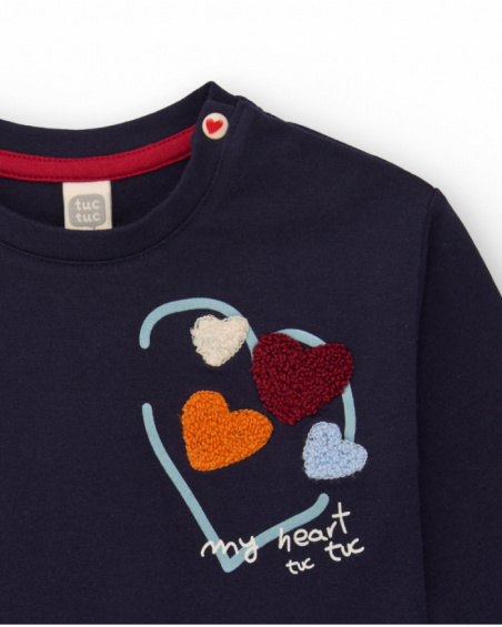 Girl’s navy blue T-shirt with raised heart print Girl’s navy blue T-shirt with raised heart print