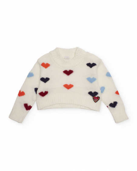 Girl’s sweater in off-white with multicolor hearts Girl’s sweater in off-white with multicolor hearts