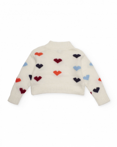 Girl’s sweater in off-white with multicolor hearts Girl’s sweater in off-white with multicolor hearts