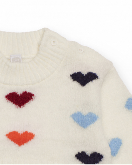 Girl’s sweater in off-white with multicolor hearts Girl’s sweater in off-white with multicolor hearts