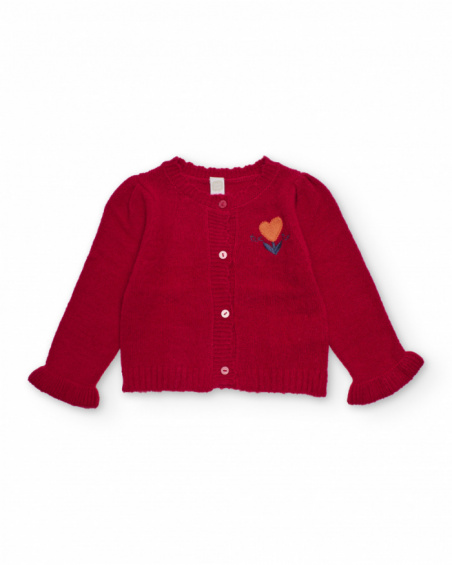 Red knit cardigan for girl with embroidered detail Red knit cardigan for girl with embroidered detail