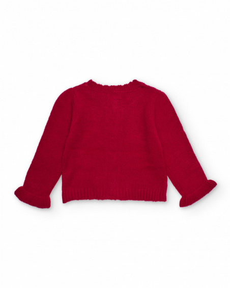Red knit cardigan for girl with embroidered detail Red knit cardigan for girl with embroidered detail