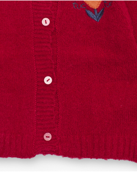 Red knit cardigan for girl with embroidered detail Red knit cardigan for girl with embroidered detail
