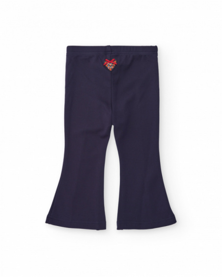 Flared pants for girls in navy blue with embroidered detail Flared pants for girls in navy blue with embroidered detail