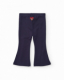 Flared pants for girls in navy blue with embroidered detail Flared pants for girls in navy blue with embroidered detail