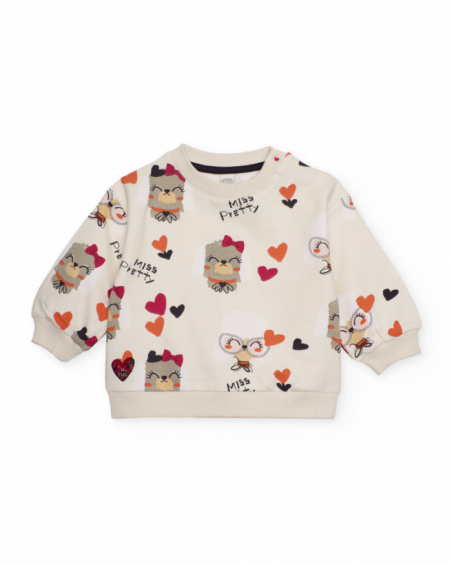 Ecru sweatshirt for girl with dog and heart print Ecru sweatshirt for girl with dog and heart print