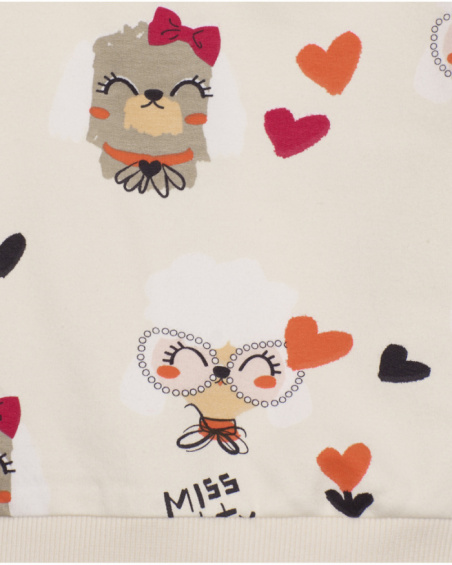 Ecru sweatshirt for girl with dog and heart print Ecru sweatshirt for girl with dog and heart print
