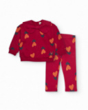 Girl’s red sweatshirt and leggings set with heart print and bow Girl’s red sweatshirt and leggings set with heart print and bow