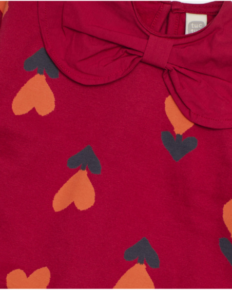 Girl’s red sweatshirt and leggings set with heart print and bow Girl’s red sweatshirt and leggings set with heart print and bow