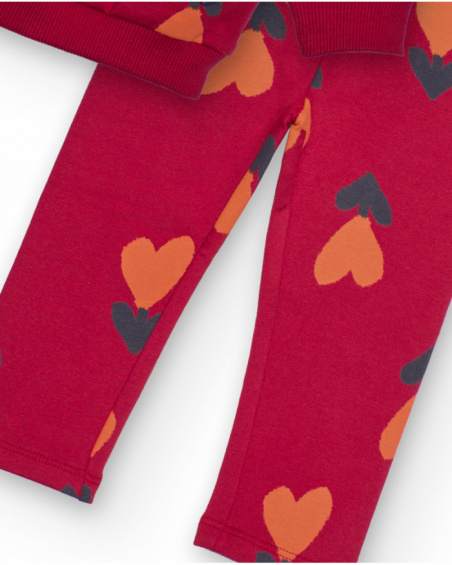 Girl’s red sweatshirt and leggings set with heart print and bow Girl’s red sweatshirt and leggings set with heart print and bow