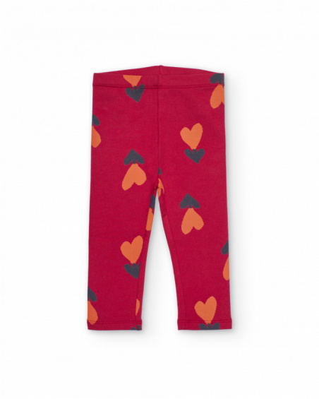 Cherry red leggings for girl with heart print Cherry red leggings for girl with heart print
