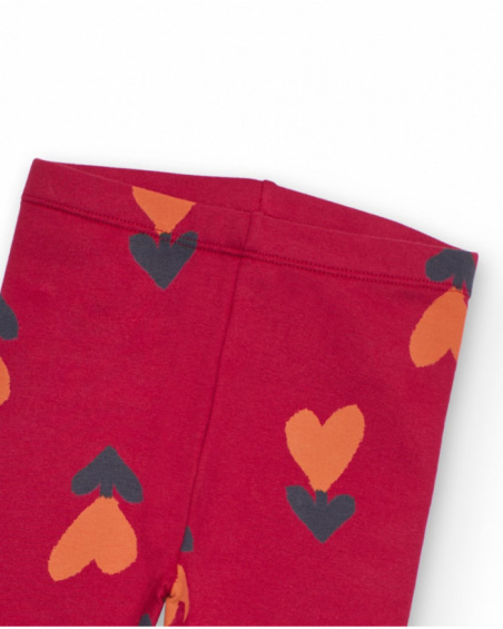 Cherry red leggings for girl with heart print Cherry red leggings for girl with heart print
