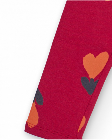 Cherry red leggings for girl with heart print Cherry red leggings for girl with heart print