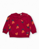 Red sweatshirt for girl with hearts and bow collar Red sweatshirt for girl with hearts and bow collar