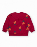Red sweatshirt for girl with hearts and bow collar Red sweatshirt for girl with hearts and bow collar