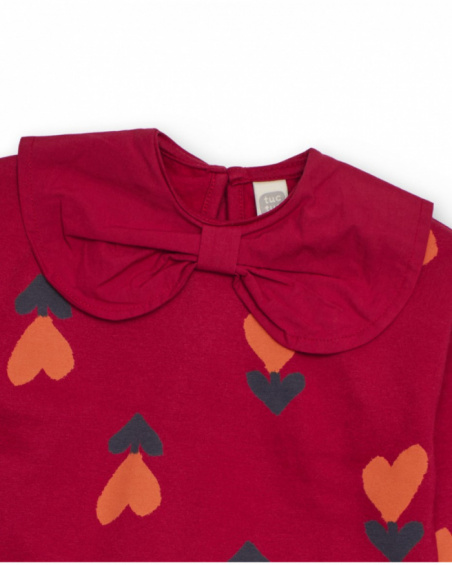 Red sweatshirt for girl with hearts and bow collar Red sweatshirt for girl with hearts and bow collar