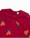 Red sweatshirt for girl with hearts and bow collar Red sweatshirt for girl with hearts and bow collar